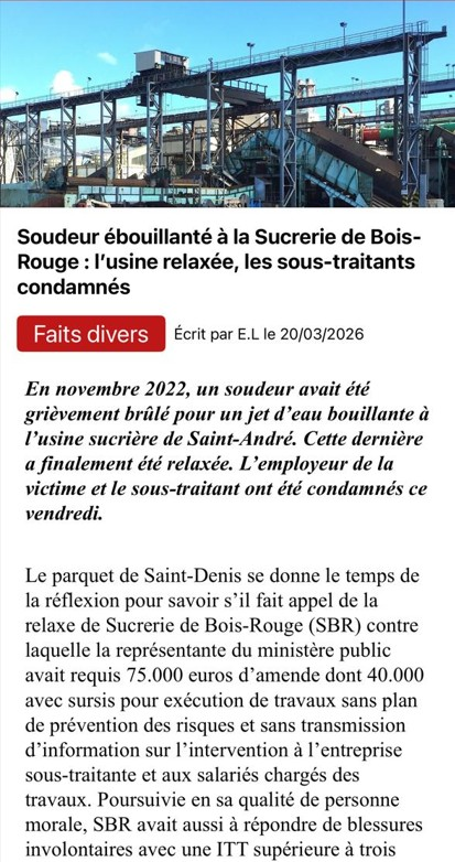 Accident du travail à Bois-Rouge : les sous-traitants condamnés, l’usine relaxée